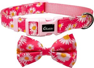 Olahibi Pink Daisy Pattern Dog Collar, Polyester Material, with Soft and Comfortable Neoprene Padding,for Small Dogs(S,Hot Pink Daisy)