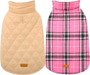 Kuoser Warm Dog Coat, Reversible Dog Jacket Waterproof Dog Winter Coat British Style Plaid Dog Clothes Pet Dog Cold Weather Coats Cozy Snow Jacket Vest for Small Medium Large Dogs