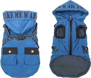 Gyuzh Dog Coat Warm Dog Jacket Winter Coat Paded Dog Fleece Vest Dog Snow Jacket with Zipper Dog Cold Weather Coats with Harness Winter Dog Hoodie with Pockets(Blue XS)