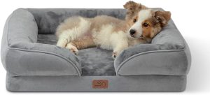 Bedsure Orthopedic Dog Bed Medium - Medium Dog Bed Waterproof, Foam Sofa with Removable Washable Cover, Waterproof Lining and Nonskid Bottom Couch, 28x23x7 Inches, Grey