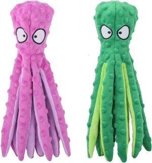CPYOSN Dog Squeaky Toys Octopus - No Stuffing Crinkle Plush Dog Toys for Puppy Teething, Durable Interactive Dog Chew Toys for Small, Medium and Large Dogs Training and Reduce Boredom, 2 Pack