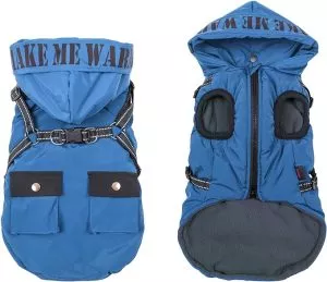 Gyuzh Dog Coat Warm Dog Jacket Winter Coat Paded Dog Fleece Vest Dog Snow Jacket with Zipper Dog Cold Weather Coats with Harness Winter Dog Hoodie with Pockets(Blue XS)