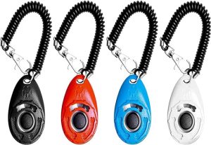Dog Clicker,EYLEER 4 Pack Pet Dog Cat Training Clickers Set with Wrist Band Big Button for Pet Dog, Cat, Horse, Birds, Rabbit and Other Animal Training Kit