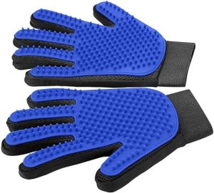 Upgrade Version Pet Grooming Glove - Gentle Deshedding Brush Glove - Efficient Pet Hair Remover Mitt - Enhanced Five Finger Design - Perfect for Dog & Cat with Long & Short Fur - 1 Pair (Blue)