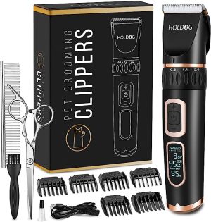 Dog Clippers Professional Heavy Duty Dog Grooming Clipper 3-Speed Low Noise High Power Rechargeable Cordless Pet Grooming Tools for Small & Large Dogs Cats Pets with Thick & Heavy Coats