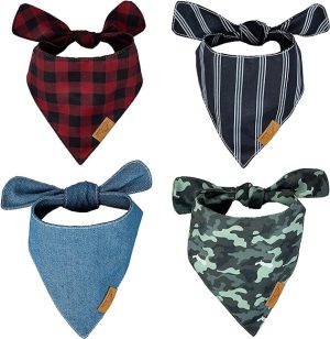 Remy+Roo Dog Bandanas - 4 Pack | Timeless Set | Premium Durable Fabric | Patented Shape | Adjustable Fit | Multiple Sizes Offered (Small)