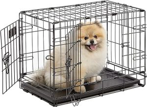 Dog Crate | MidWest iCrate XXS Folding Metal Dog Crate | Divider Panel, Floor Protecting Feet, Leak-Proof Dog Tray | 18L x 12W x 14H Inches,Fits Adult dogs Upto 12" Tall and 16" long, Black