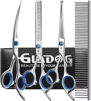 GLADOG Professional Dog Grooming Scissors Set, 5 in 1 Pet Grooming Scissors for Dogs with Safety Round Tips, Sharp and Durable, Upgraded Pet Grooming Shears for Dogs and Cats